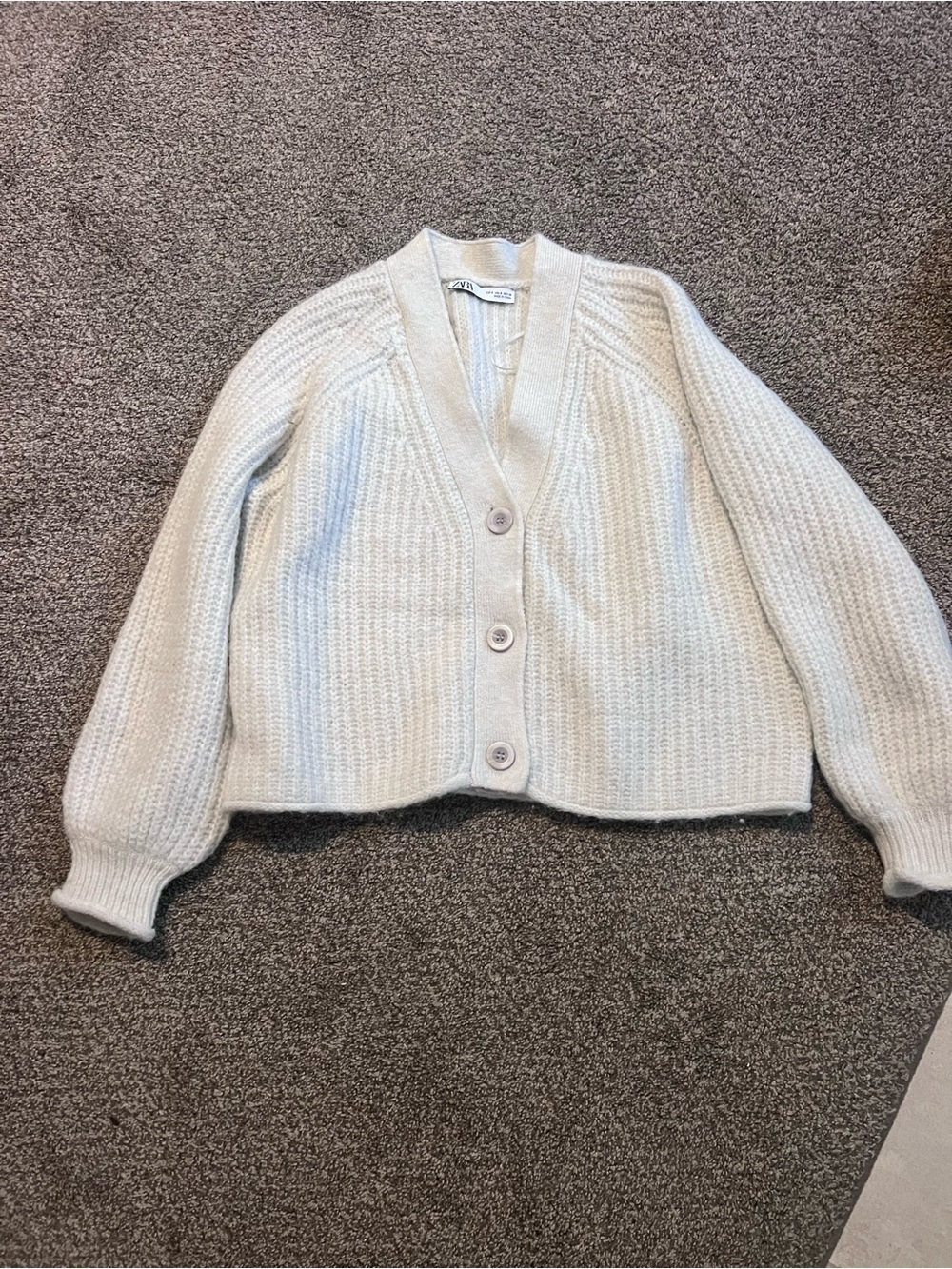 Zara white/light gray Button-Front Knit cropped Cardigan S
